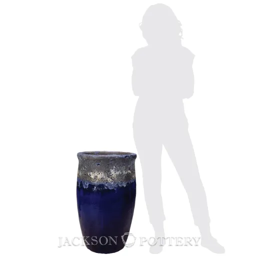 Picture of 15 in. Tall Tarsus Jar Planter - Blue Lava over Falling Blue